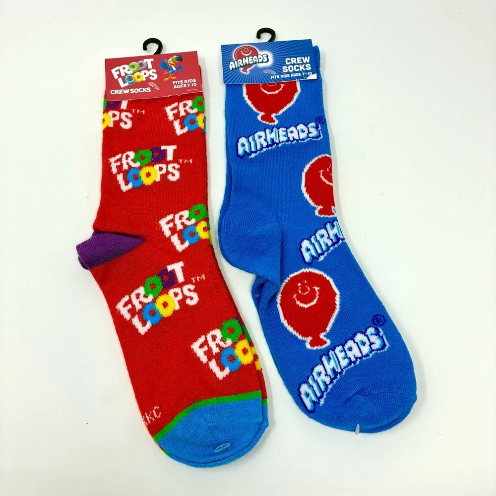 Airheads Kellogg’s Fruit Loops Kids Crew Socks Ages 7-10 Fun Colorful Socks NWT